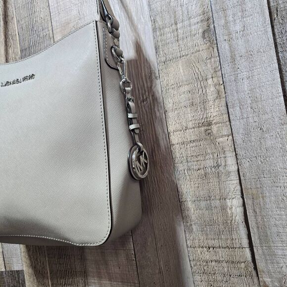 Michael Kors Jet Set Large Saffiano Leather Messenger Bag Grey Crossbody - Picture 6 of 12